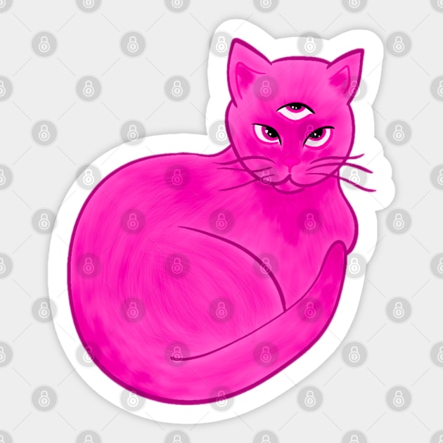 Third eye pink cat Sticker by hgrasel